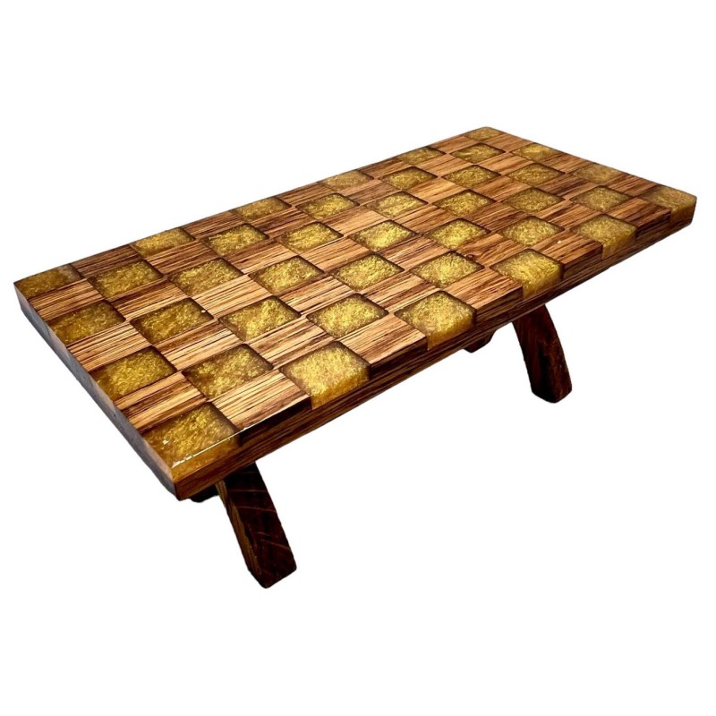 Dolls House Checkered Table Solid Oak Bespoke Gold Resin Dining Room Furniture