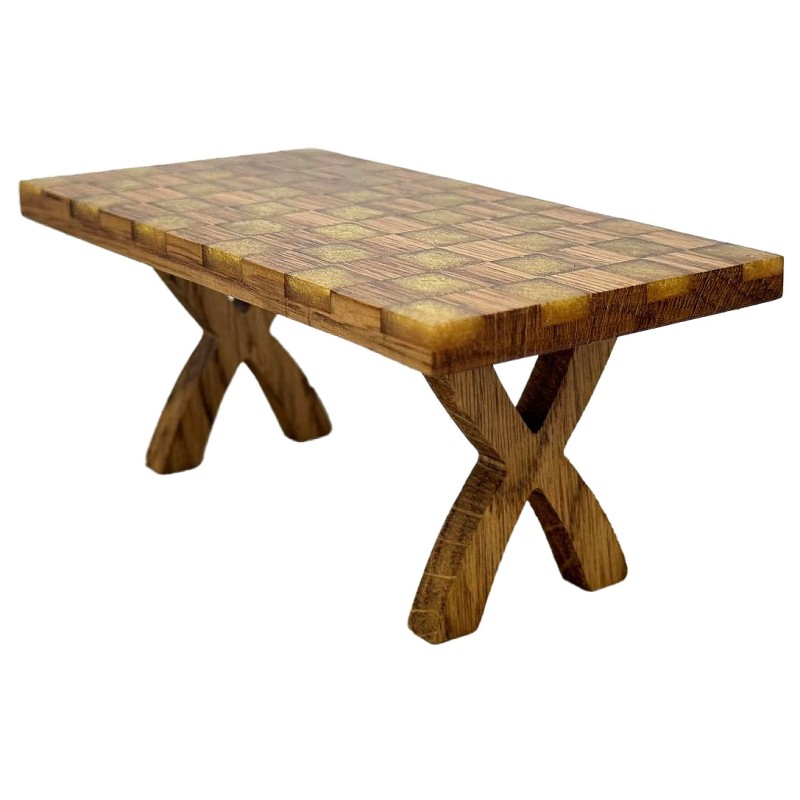 Dolls House Checkered Table Solid Oak Bespoke Gold Resin Dining Room Furniture