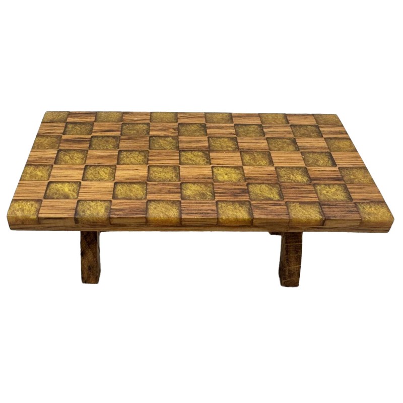 Dolls House Checkered Table Solid Oak Bespoke Gold Resin Dining Room Furniture