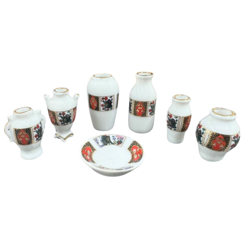 Dolls House Vases & Plate Royal Oriental Design Ornament Set 1:12 Accessory