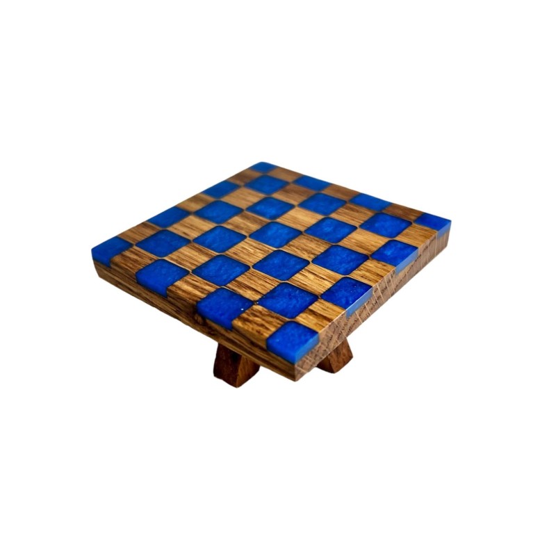 Dolls House Coffee Table Solid Oak Bespoke Blue Checkered Resin Furniture 1:12