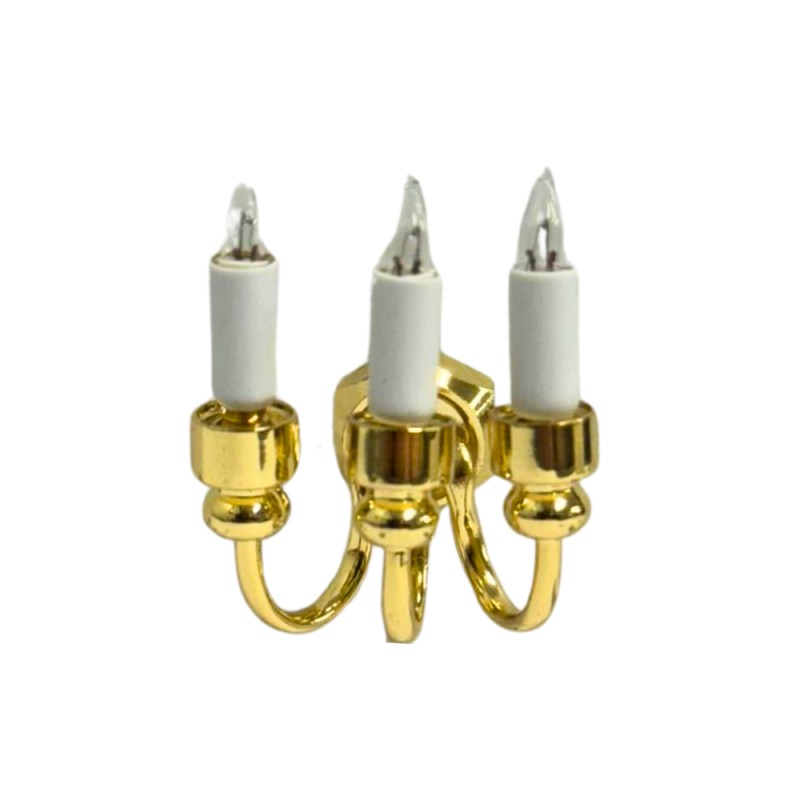 Triple Wall Sconce Candle Light Gold 12V Electric Dolls House Miniature 1:12