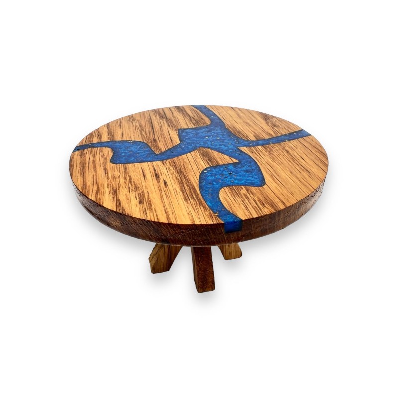 Dolls House River Table Solid Oak Round Blue Epoxy Resin Dining Room Furniture