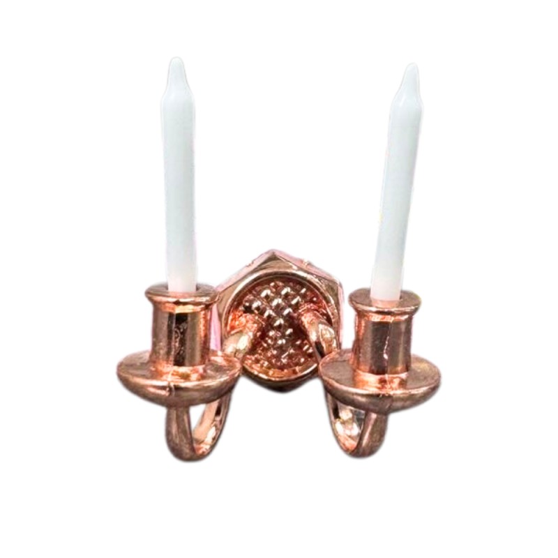 Dolls House Copper Wall Sconce Twin Candle Holder Miniature Ornament Accessory