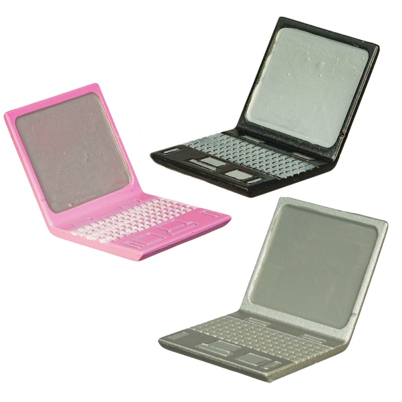 3 Pcs Mini Laptop Set Dolls House Office Study Accessories Pink Black Silver 1:12 Miniatures