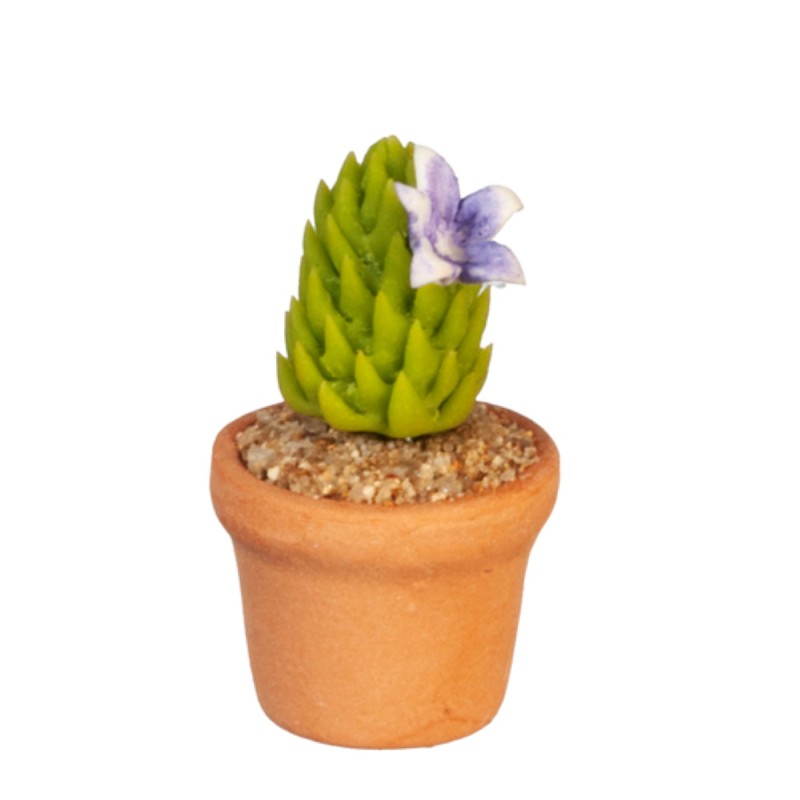 Dolls House Cactus in Terracotta Pot Purple Flowering Plant Miniature Accessory