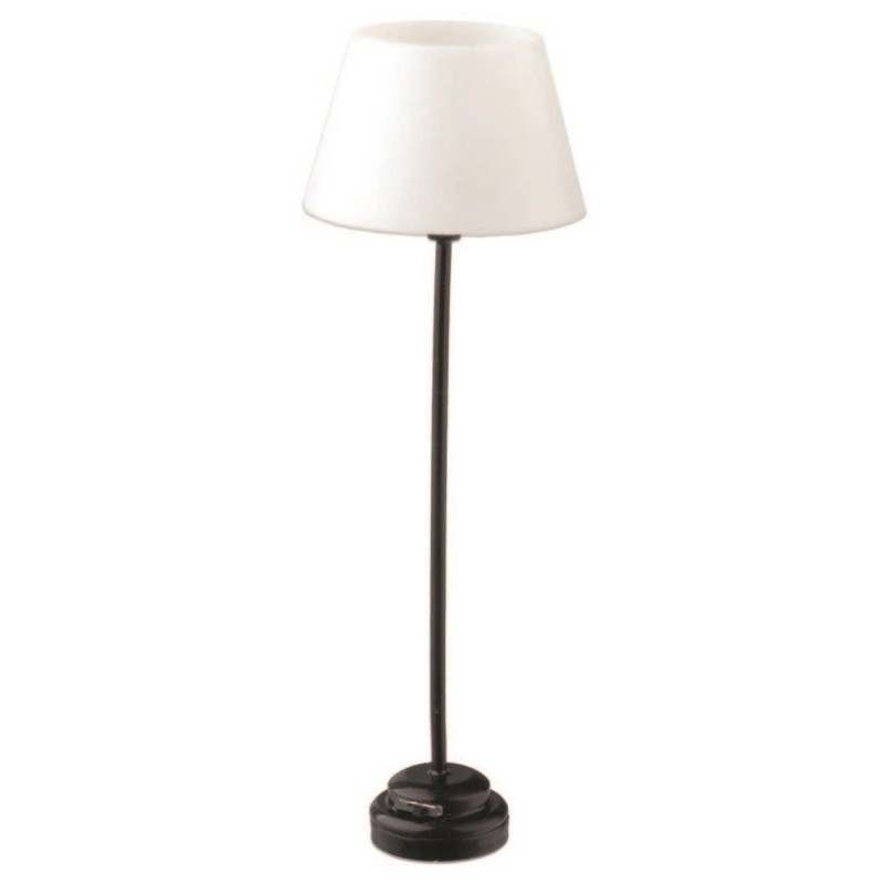 Slone Floor Lamp Modern Black Base White Shade Dolls House LED Battery Lighting