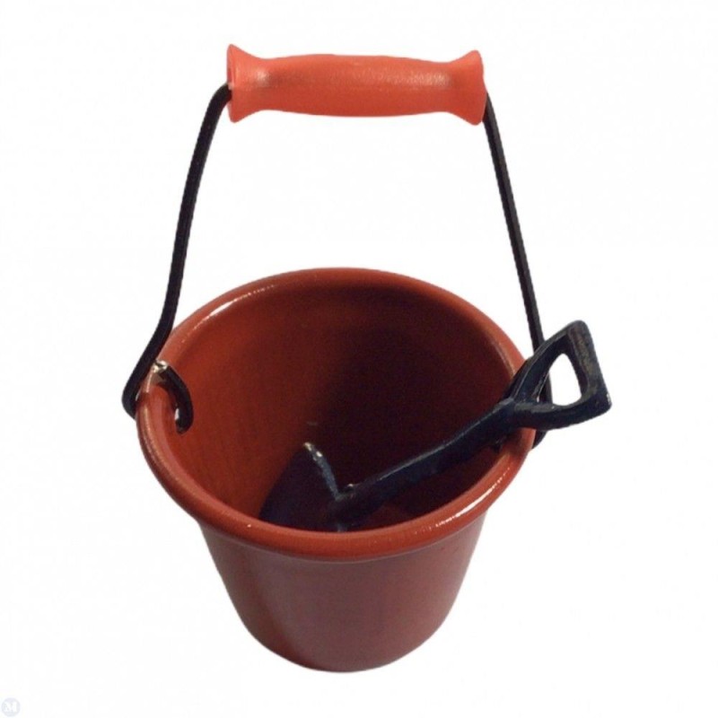 Dolls House Red Tin Bucket & Shovel Spade Miniature Garden Kitchen Accessory