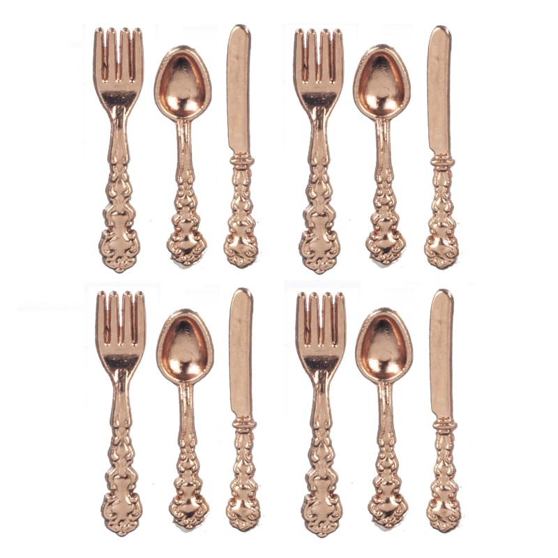 Dolls House Copper Cutlery Silverware Set 1:12 Tableware Dining Room Accessory