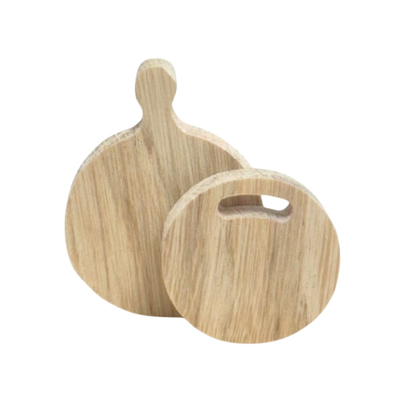 Chopping Board & Round Serving Platter Oak Dolls House Kitchen Dining Accessory