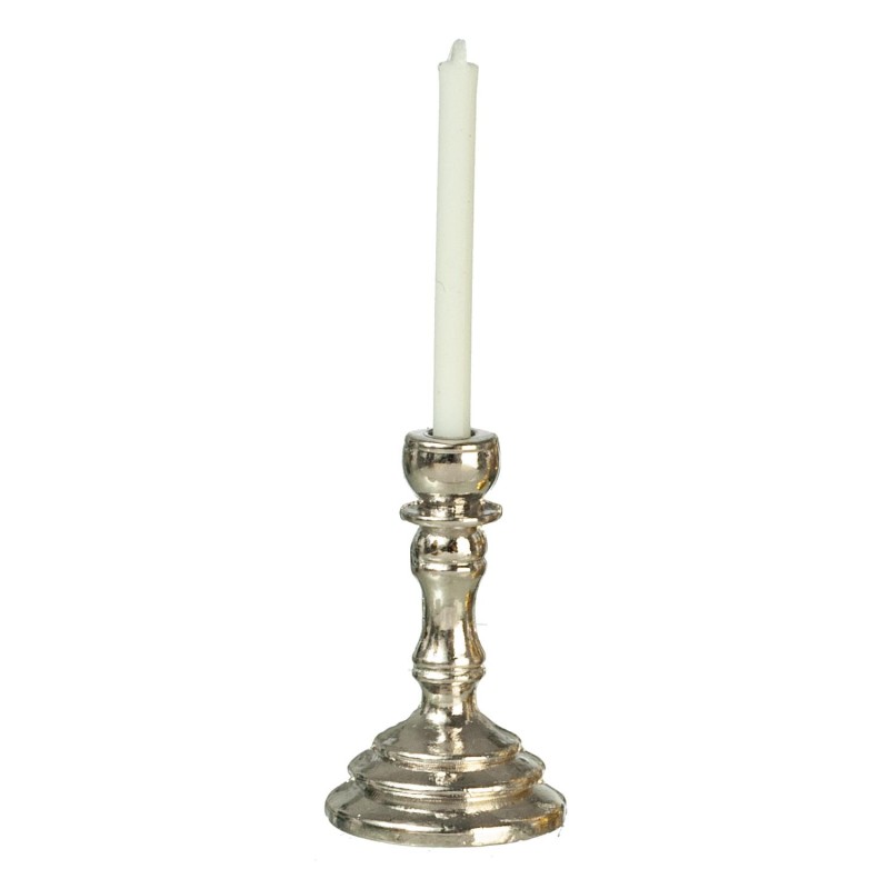 Dolls House Silver Candlestick Taper Candle Holder Miniature Ornament Accessory