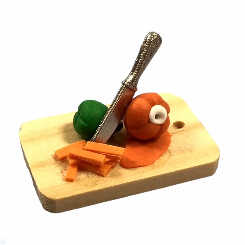 Dolls House Vegetables on Chopping Board Pumpkin Halloween Kitchen Accessory