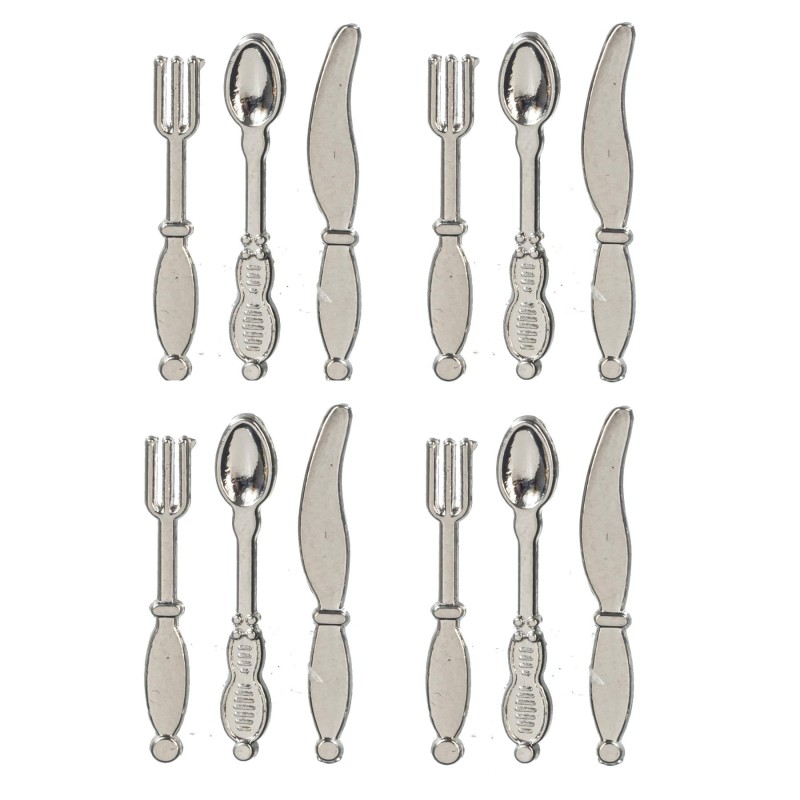 Dolls House Silver Cutlery Set Silverware 1:12 Tableware Dining Room Accessory