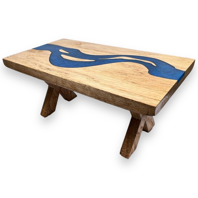 Dolls House River Table Solid Ash Wood Bespoke Blue Resin Dining Room Furniture