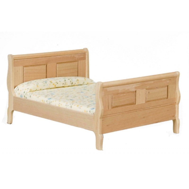 Light Oak Sleigh Bed Double 1:12 Bedroom Furniture Dolls House Miniature