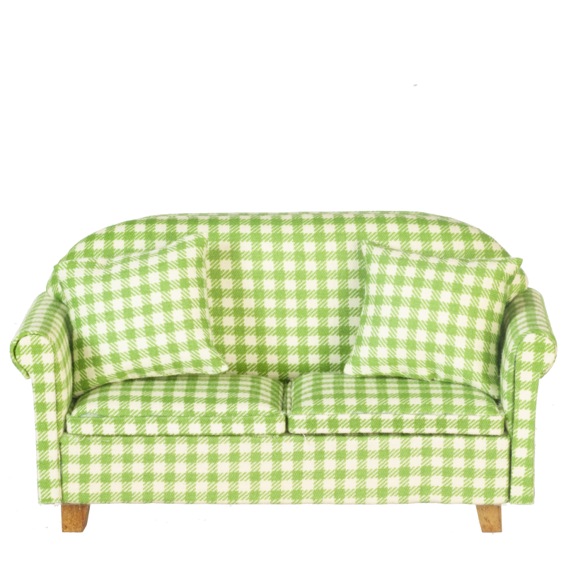 Dolls House Green Gingham Check Sofa Miniature Living Room Furniture