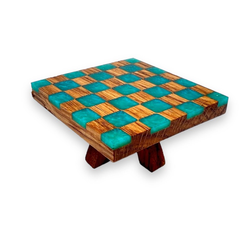 Dolls House Coffee Table Solid Oak Checkered Turquoise Resin Custom Furniture