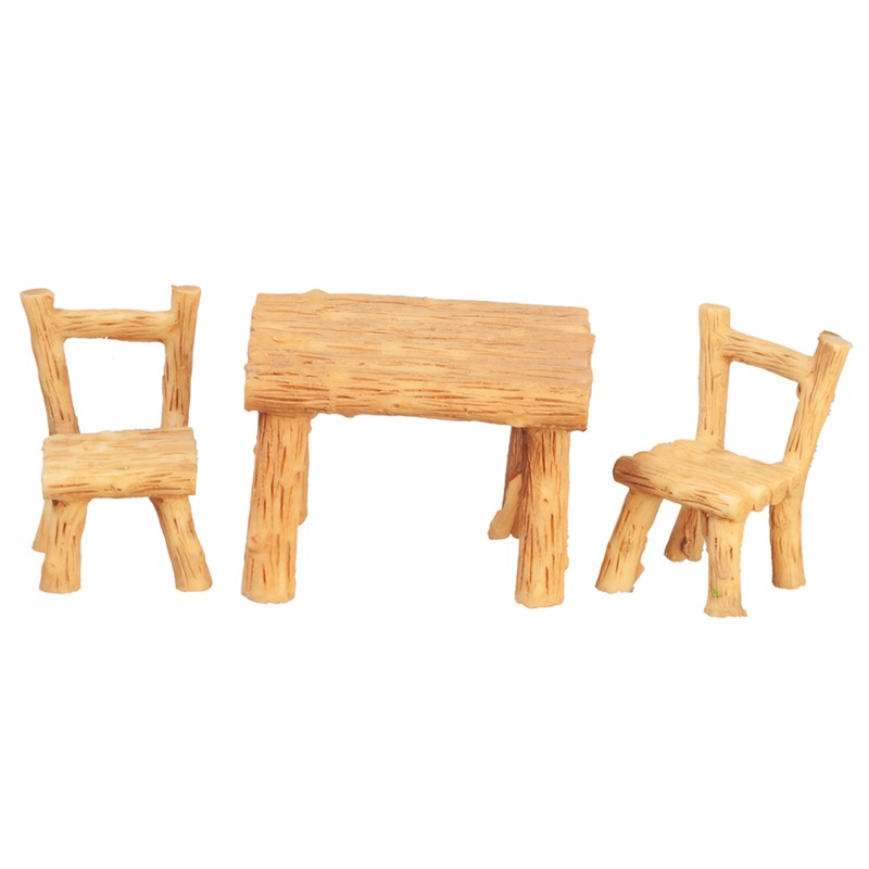 Dolls House Log Table & Chairs Garden Cabin Furniture Set 1:24 Half Inch Scale