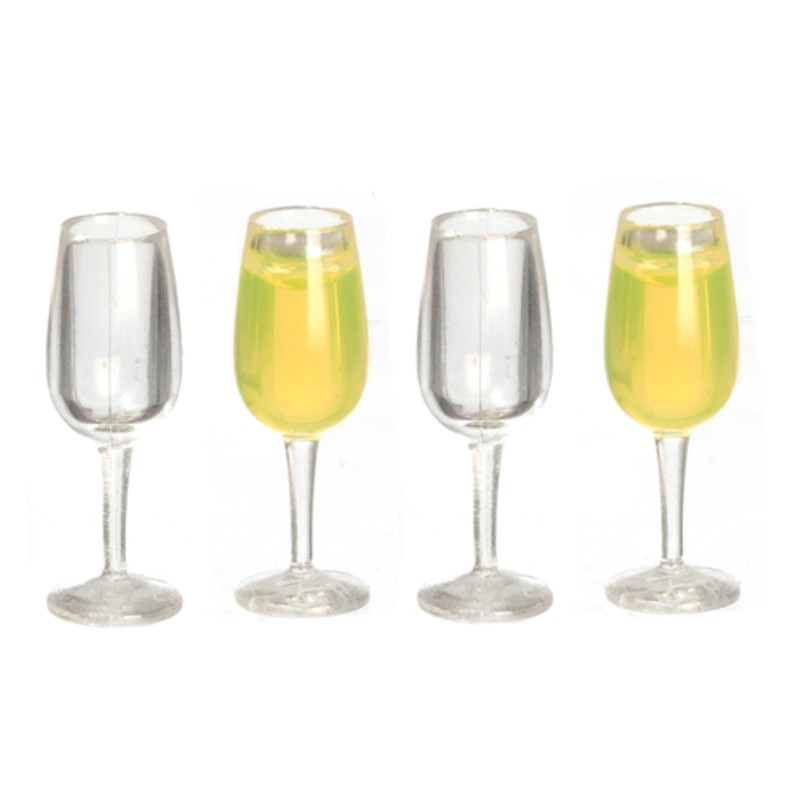 Dolls House Champagne Flutes 2 Full 2 Empty Prosecco Glasses Drinks Accessory