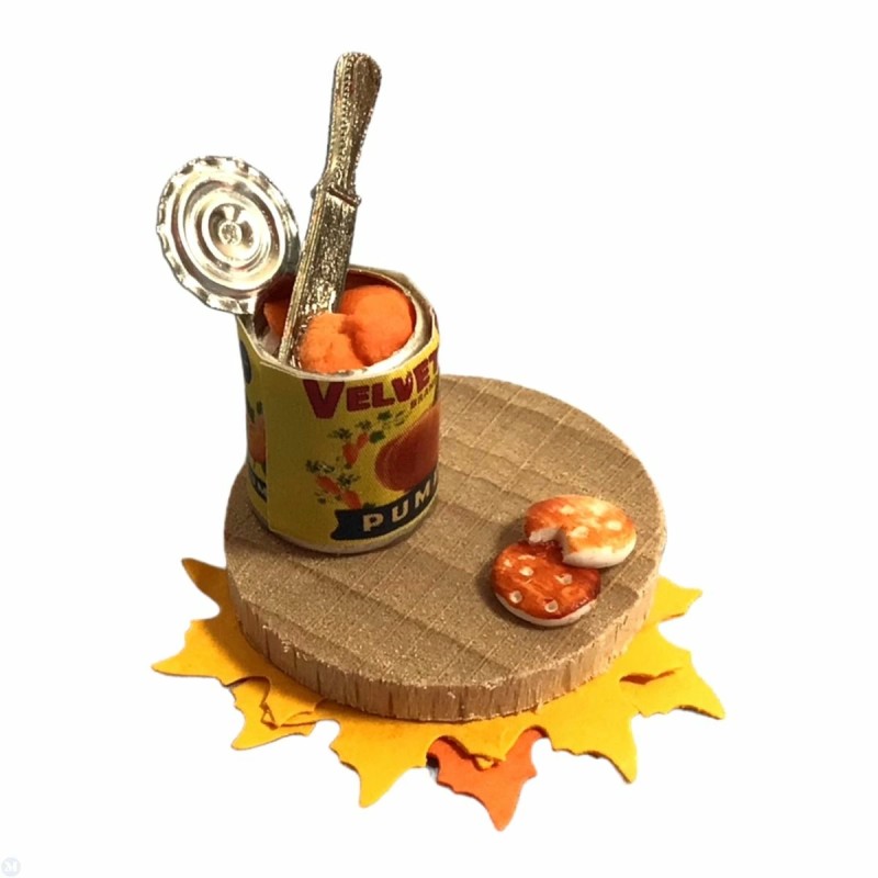 Dolls House Canned Pumpkin Cookie Making on Board Halloween Kitchen Accessory