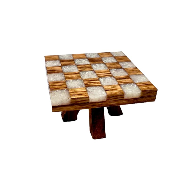 Dolls House Checkered Coffee Table Solid Oak Bespoke White Resin 1:12 Furniture