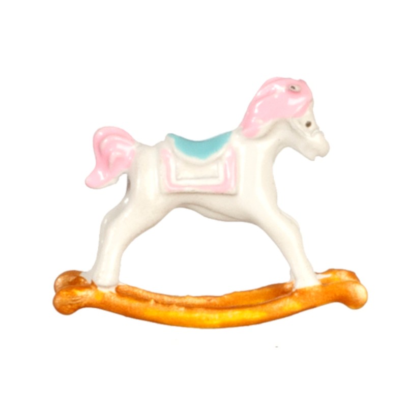 Dolls House Small Rocking Horse Ornament Pink Tail & Mane Nursery Toy Accessory