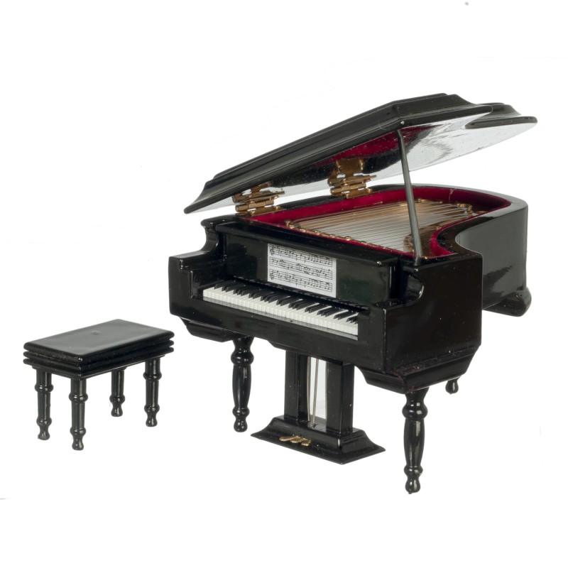 Dolls House Black Grand Piano & Bench in Case Orchestra Concert Music Instrument