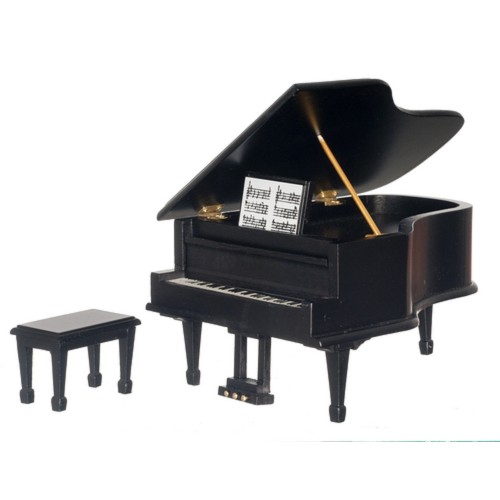 Dolls House Black Grand Piano & Bench Miniature 1:12 Scale Music Room ...