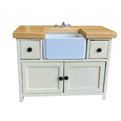 Dolls House Cream & Walnut Sink Unit with Belfast Sink Modern Kitchen ...