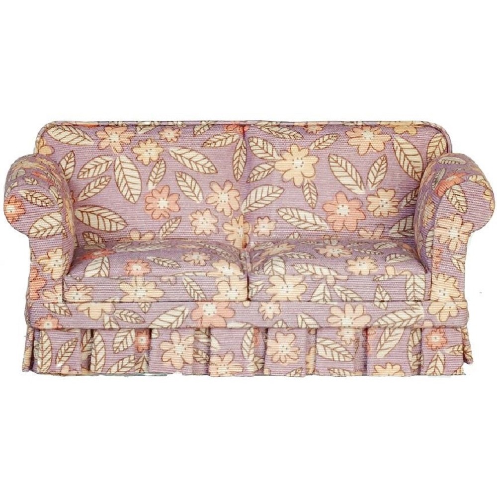 Dolls House Purple Floral Country Sofa Settee JBM Miniature Living Room ...