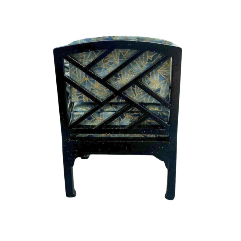 Dolls House Chinese Black Blue Armchair Hand Painted JBM Living Room Furniture